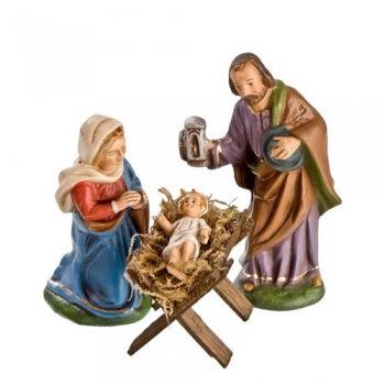 Heilige Familie, 3 Figuren mit Holzkrippe   403/25